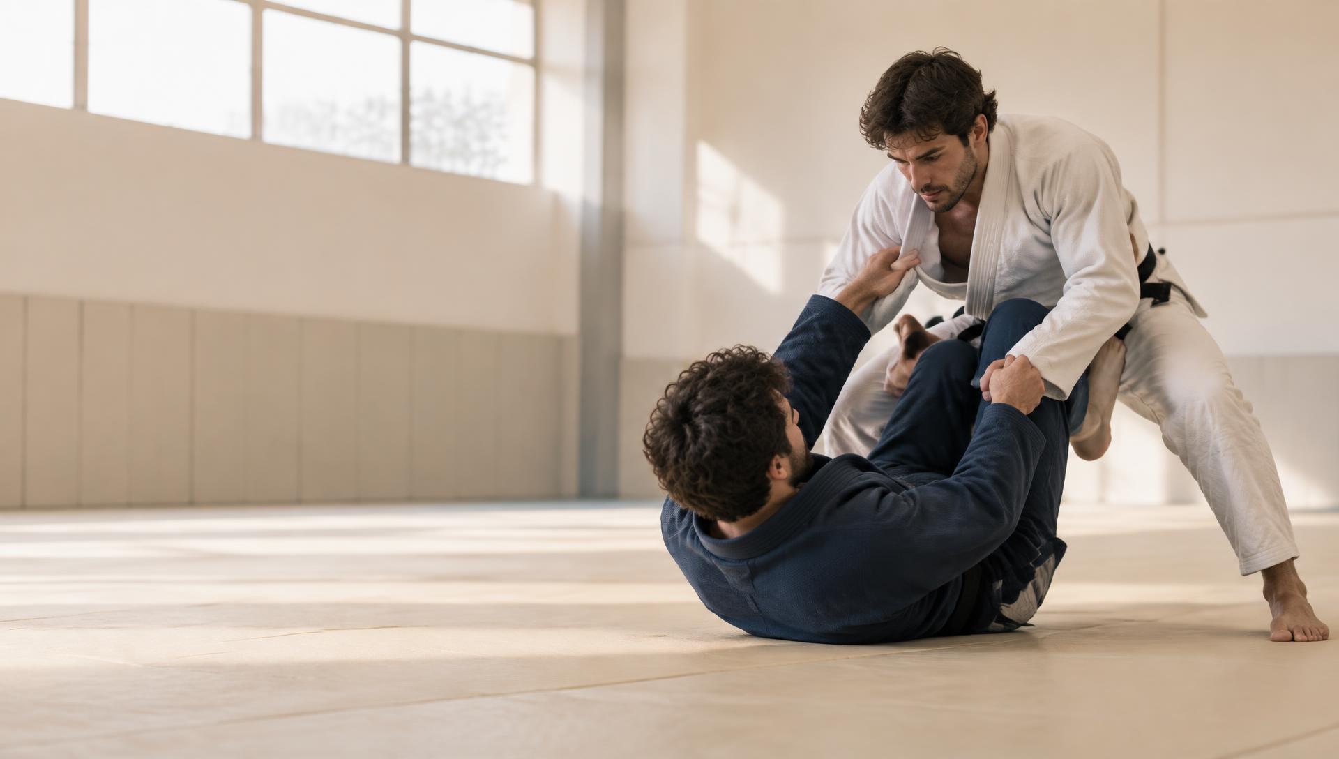 Atletas de jiu-jitsu em combate no tatame